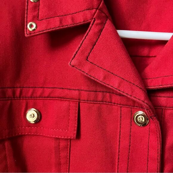 St. John Sport by Marie Gray Red Retro Minimalist Studded 90s Denim Jacket Small - Picture 4 of 9